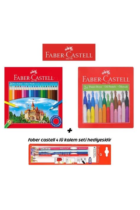 Faber Castell 2 li Boyama Seti 24 lü Kuru Boya 24 lü Pastel Boya