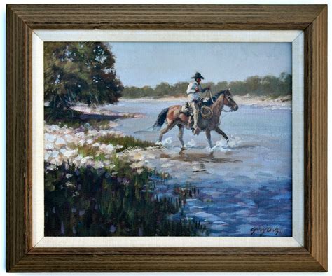 Original Western Oil Painting Texas Cowboy On Horse By Gary Artzt