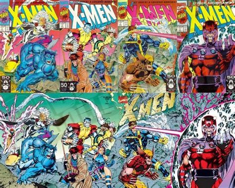 X MEN 1 Vol 2 1991 SET OF ALL 5 JIM LEE CONNECTING COVERS NEAR MINT