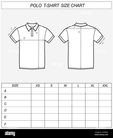 Tshirt size chart. Polo t shirt front and back sketch. Clothing ...