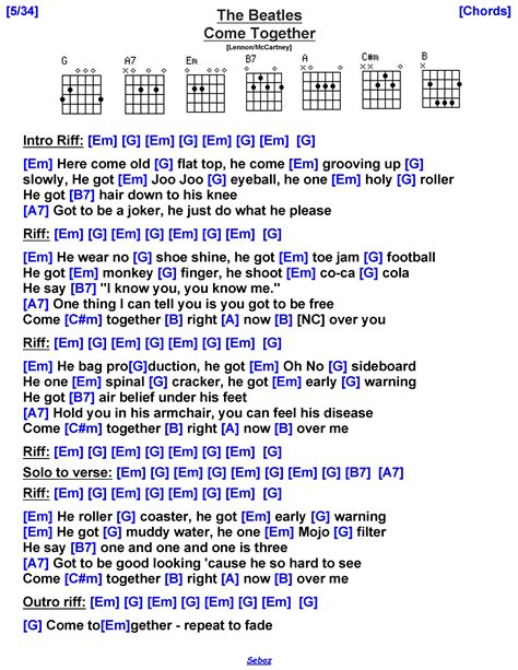 The Beatles - Come Together | Lyrics and chords, Song lyrics and chords ...