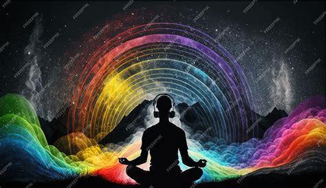 Premium AI Image | A man meditating in front of a rainbow and the words ...