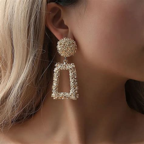 Big Geometric Earrings Big Vintage Earrings For Women Gold Geometric