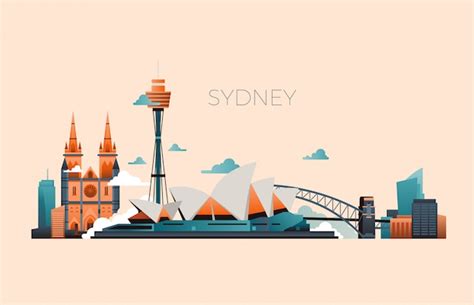 Australia Travel Landmark Vector Landscape With Sydney Opera And Famous