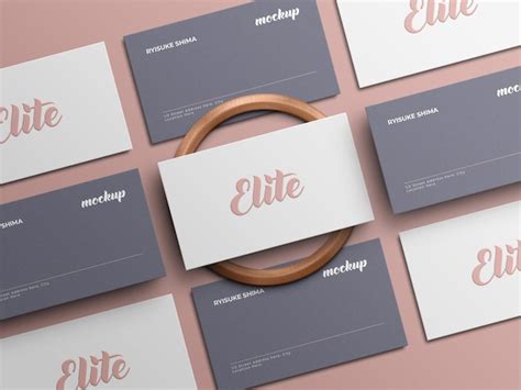 Premium Psd Elegant Business Card Mockup With Realistic Wood 3d