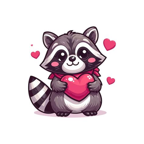 Premium Vector Cute Racoon Valentine Day Vector On White Background