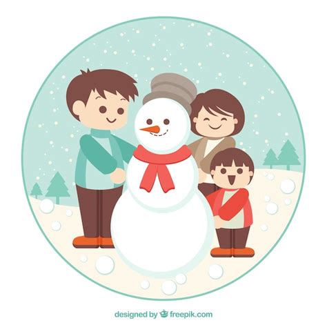 Ilustraci N De Ni Os Haciendo Un Mu Eco De Nieve Vector Gratis