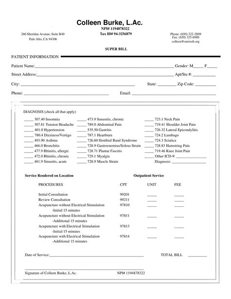 Free Printable Superbill Templates Pdf Psychotherapy Speech And Physical Therapy