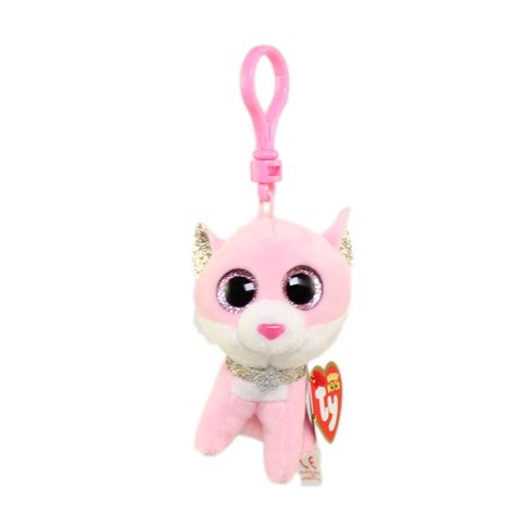 Ty Beanie Boos Fiona The Pink Cat Glitter Eyes Plastic Key Clip