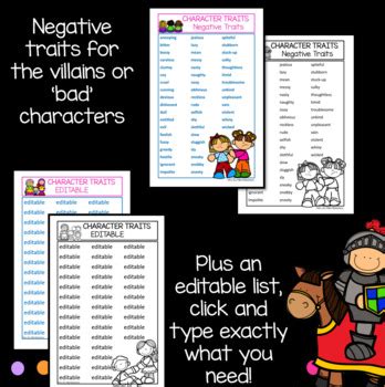 Character Traits Lists Synonyms Positive Negative And Editable Lists