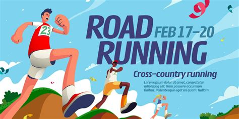 Road Running Event Banner Design With Energetic Competitors Crossing