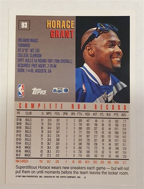 Horace Grant Orlando Magic 1997 98 Topps NBA Basketball Trading Card