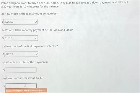 Solved Pablo And Janai Want To Buy A 247 000 Home They Chegg