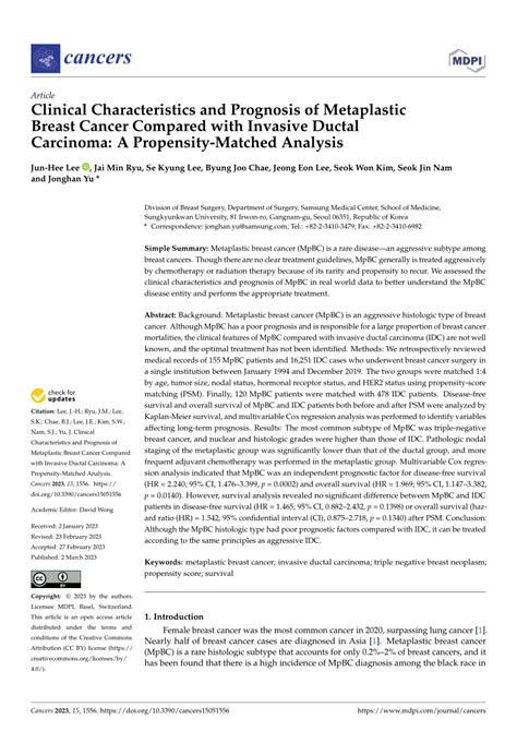 PDF Clinical Characteristics And Prognosis Of Metaplastic Breast