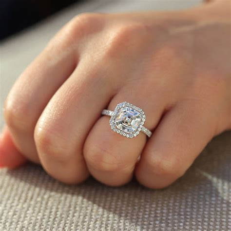 9mm Asscher Cut Moissanite Engagement Ring 14k White Gold Etsy