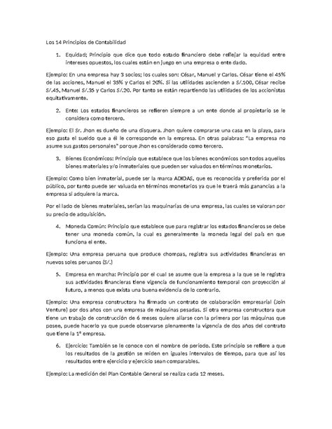 14 principios de la contaduría 1 Los 14 Principios de Contabilidad 1