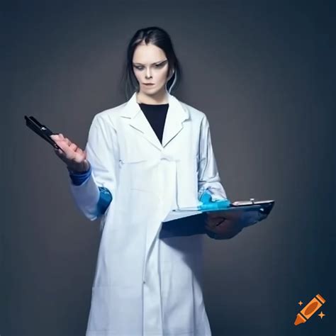 Scientist In A Laboratory Wearing A Labcoat And Holding A Clipboard