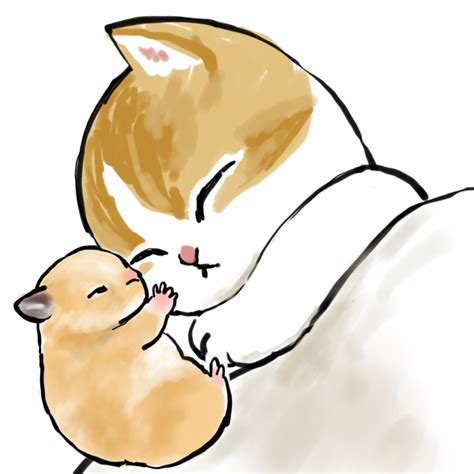 猫とハムスターのイラスト