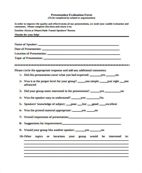 Sample Speaker Evaluation Form