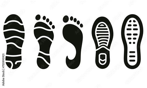 Human Footprints Icon Set Foot Imprint Footsteps Flat Line Black