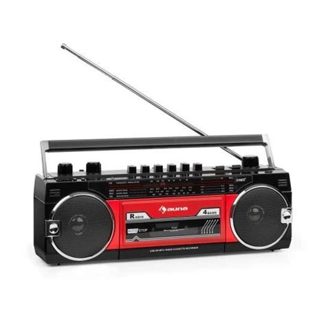 Radio Cassette Auna Duke Mkii Magnétophone Portable Tuner Fm Bluetooth Noir And Rouge