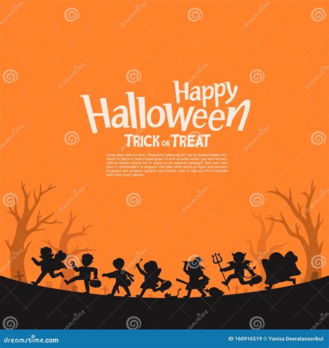 Silhouette of Children in Halloween Fancy Dress To Go Trick or Treating