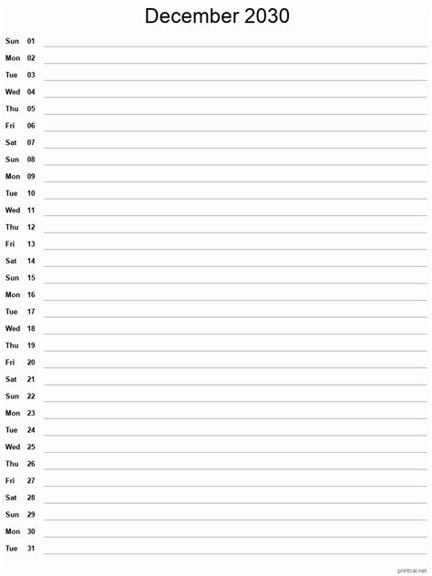 Printable December 2030 Calendar | Free Printable Calendars