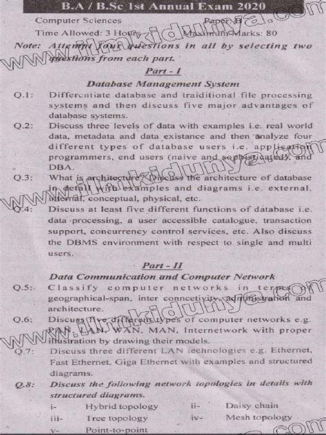 Past Paper Ba Bsc University Of Sarghoda Computer Science Paper B 2020 Pdf