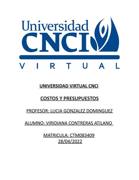 Costos Y Presupuestos Proyecto Modular UNIVERSIDAD VIRTUAL CNCI