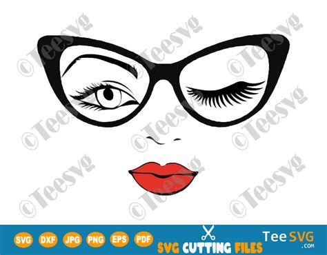 Woman face svg Winking svg Girl in glasses svg Eyes svg Girl face cut ...