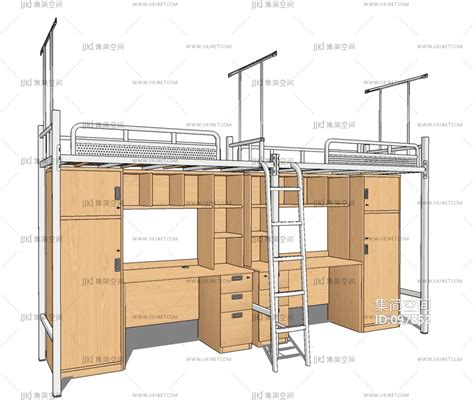 现代学生宿舍床连体床上下铺su草图模型下载 【集简空间】「每日更新」