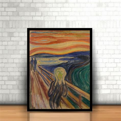 O Grito Quadro De Edvard Munch - Quadro Preta Arte O Grito De Edvard Munch 60X40 Com Moldura - Carrefour