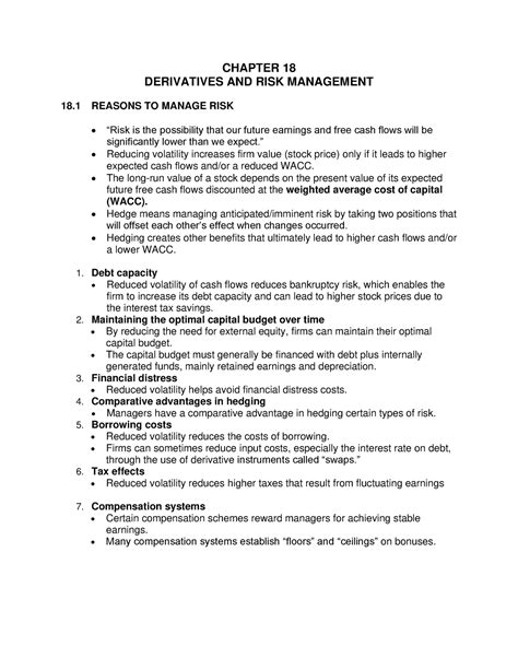 Chapter Derivatives And Risk Management Chapter Derivatives