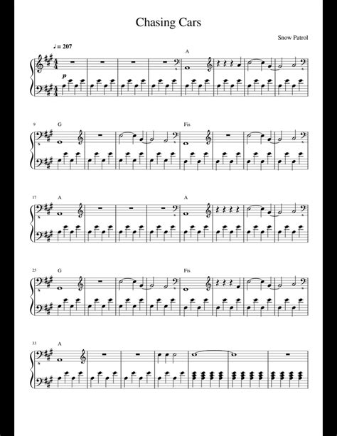 Chasing Cars sheet music for Piano download free in PDF or MIDI