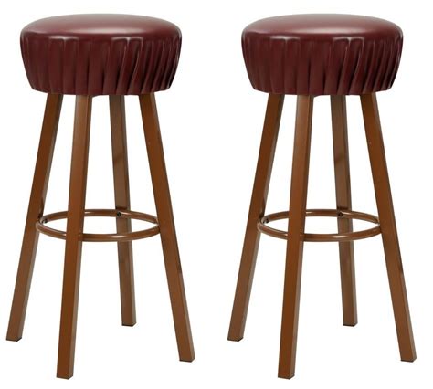 Tabouret De Bar Rond Simili Cuir Et Pieds M Tal Marron Haryela Lot De