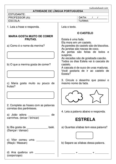 Pequenos Textos Para Alfabetização Com Interpretação 2 Ano