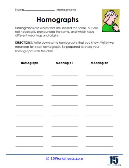 Homographs Worksheets - 15 Worksheets.com