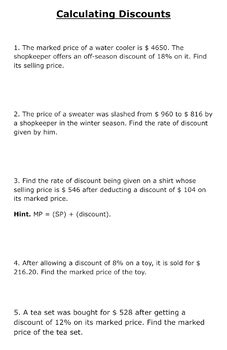 Calculating Discounts Worksheets By Alicia S Classroom Tpt