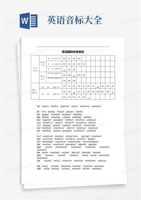 英语音标大全word模板下载编号qpzydnoa熊猫办公