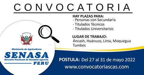 CONVOCATORIA SENASA CAS 8 Plazas Agro industrial Agronomía