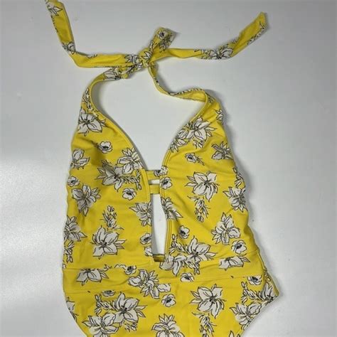 Abercrombie Fitch Yellow Floral One Piece Low Depop