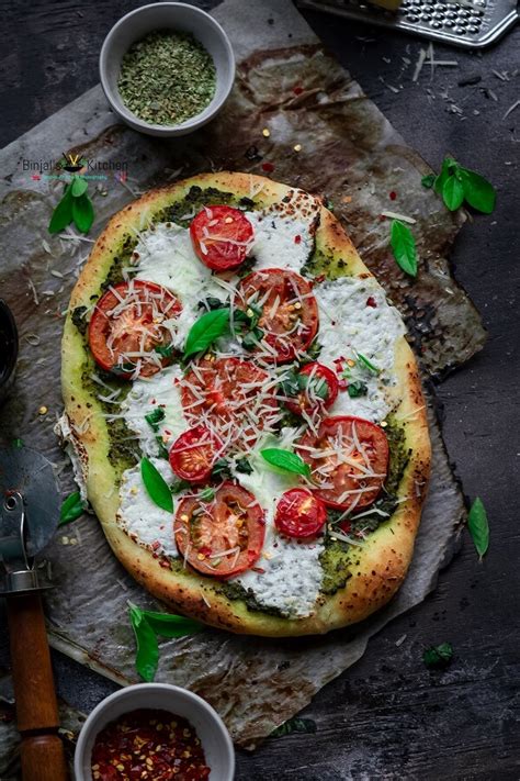 Basil Pesto Pizza Recipe Binjals Veg Kitchen Fusion International