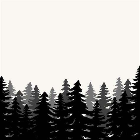 Paisaje Monocromo Vectorial Con Abetos Silueta Negra Del Bosque De