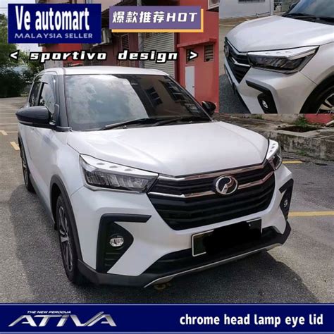 Vemart Perodua Ativa Chrome Head Lamp Eye Lid Cover Sportivo Design