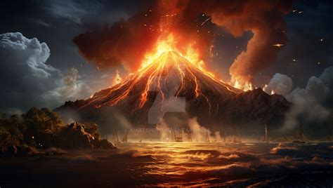 The Tonga volcano erupts is illuminated by AiArtShop on DeviantArt