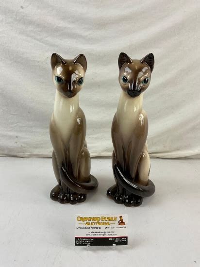 Pair Of Vintage Brad Keeler Ceramic Siamese Cat Figurines Stand 125