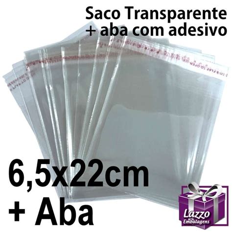 6 5x22cm Saco Plastico Transparente Bopp Saquinho Colante Adesivado