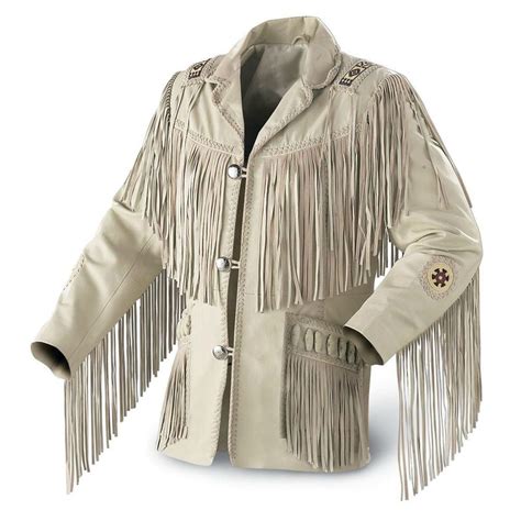 Men S Traditional Cowboy Western Leather Jacket Coat With Fringe Bone