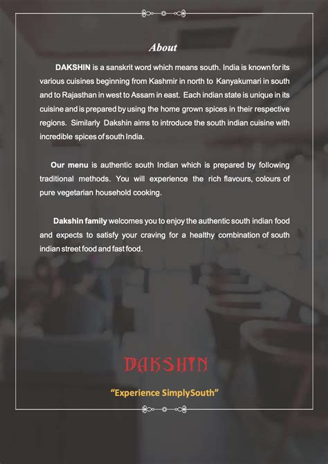 Menu Card Dakshin