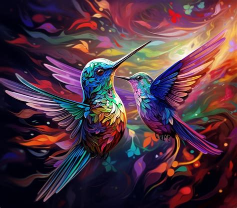 Colibríes de colores brillantes vuelan en el aire con alas coloridas ai